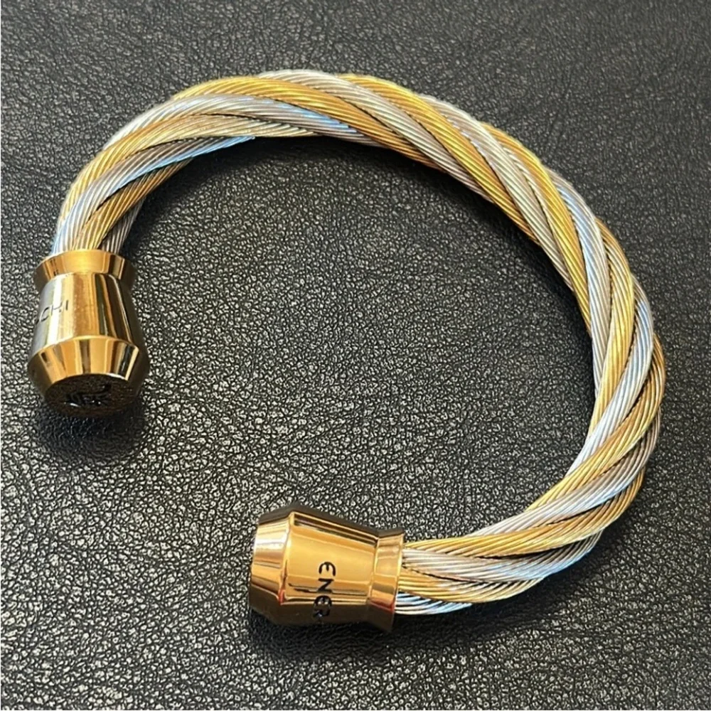 ENER-CHI Two Tone Twisted Cuff Bracelet